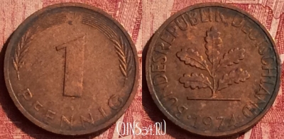 Германия 1 пфенниг 1974 года F, KM# 105, 350o-013