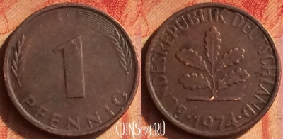 Германия 1 пфенниг 1974 года F, KM# 105, 437o-072