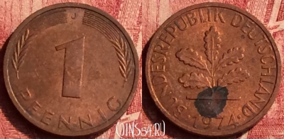 Германия 1 пфенниг 1974 года J, KM# 105, 352o-007
