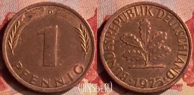 Германия 1 пфенниг 1975 года D, KM# 105, 403-028