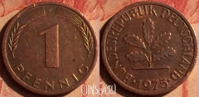 Германия 1 пфенниг 1975 года F, KM# 105, 436-131