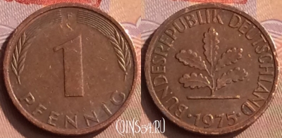 Германия 1 пфенниг 1975 года F, KM# 105, 450-011