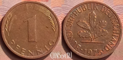 Германия 1 пфенниг 1975 года G, KM# 105, 429-108