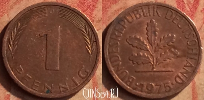 Германия 1 пфенниг 1975 года J, KM# 105, 415-098