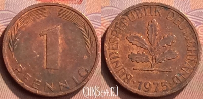 Германия 1 пфенниг 1975 года J, KM# 105, 429-028