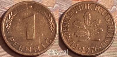Германия 1 пфенниг 1976 D, KM# 105, 385p-111
