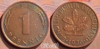 Германия 1 пфенниг 1976 года D, KM# 105, 429-104