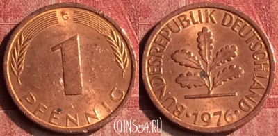 Германия 1 пфенниг 1976 года G, KM# 105, 399-131