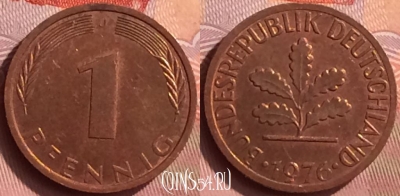 Германия 1 пфенниг 1976 года J, KM# 105, 394o-040