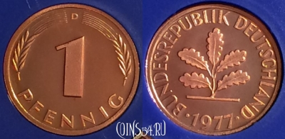 Германия 1 пфенниг 1977 D, KM# 105, PROOF, 401o-001