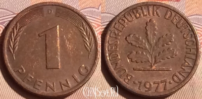 Германия 1 пфенниг 1977 года D, KM# 105, 446-072