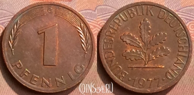Германия 1 пфенниг 1977 года G, KM# 105, 429-101