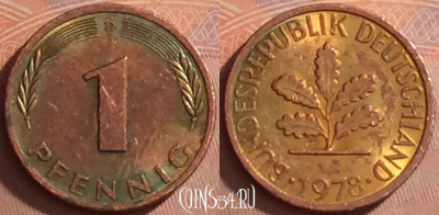 Германия 1 пфенниг 1978 года D, KM# 105, 376k-065