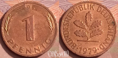 Германия 1 пфенниг 1979 года G, KM# 105, 346k-137