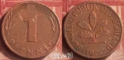 Германия 1 пфенниг 1980 года D, KM# 105, 190m-123