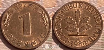 Германия 1 пфенниг 1980 года D, KM# 105, 280q-069