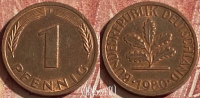 Германия 1 пфенниг 1980 F, KM# 105, 074q-034