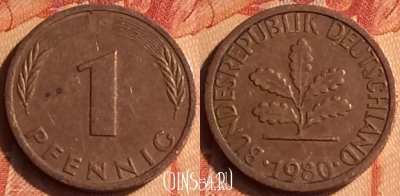 Германия 1 пфенниг 1980 года F, KM# 105, 092o-059