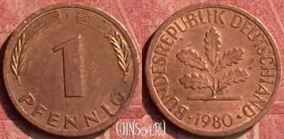 Германия 1 пфенниг 1980 F, KM# 105, 409-057