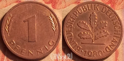 Германия 1 пфенниг 1980 года J, KM# 105, 437o-070