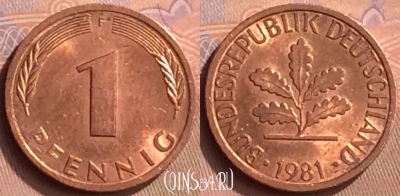 Германия 1 пфенниг 1981 года F, KM# 105, 444-076