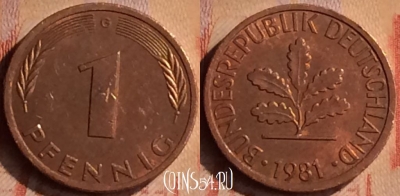 Германия 1 пфенниг 1981 года G, KM# 105, 413-144