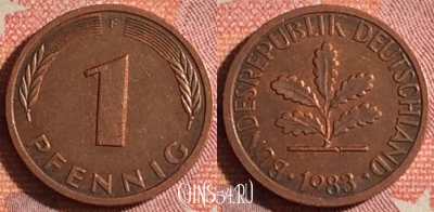 Германия 1 пфенниг 1983 года F, KM# 105, 372-120