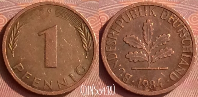 Германия 1 пфенниг 1984 года G, KM# 105, 344l-043