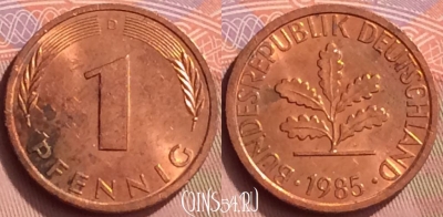 Германия 1 пфенниг 1985 года D, KM# 105, 055l-045