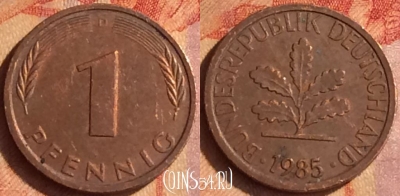 Германия 1 пфенниг 1985 года D, KM# 105, 104o-043