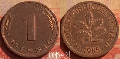 Германия 1 пфенниг 1985 года J, KM# 105, 330n-008