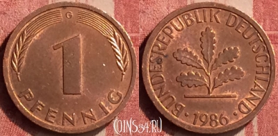 Германия 1 пфенниг 1986 года G, KM# 105, 408-087