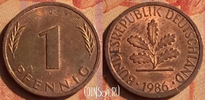 Германия 1 пфенниг 1986 года J, KM# 105, 098o-020