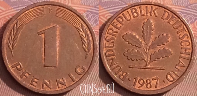 Германия 1 пфенниг 1987 года F, KM# 105, 095j-006