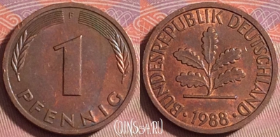 Германия 1 пфенниг 1988 года F, KM# 105, 140j-125