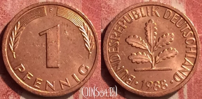 Германия 1 пфенниг 1988 года F, KM# 105, 408-013