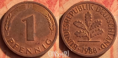 Германия 1 пфенниг 1988 года F, KM# 105, 444o-035