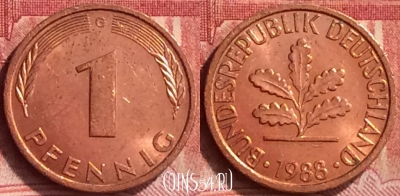 Германия 1 пфенниг 1988 года G, KM# 105, 070m-017