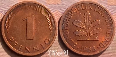 Германия 1 пфенниг 1988 года G, KM# 105, 429-138