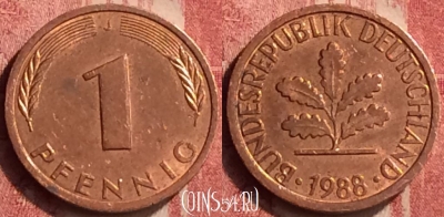 Германия 1 пфенниг 1988 года J, KM# 105, 408-030