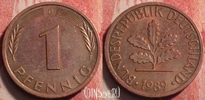 Германия 1 пфенниг 1989 года D, KM# 105, 201j-143