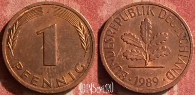 Германия 1 пфенниг 1989 года J, KM# 105, 369n-070