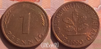 Германия 1 пфенниг 1990 года D, KM# 105, 076o-022