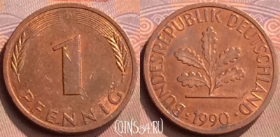 Германия 1 пфенниг 1990 года D, KM# 105, 429-131