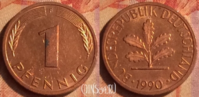 Германия 1 пфенниг 1990 года F, KM# 105, 098o-027
