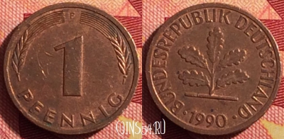 Германия 1 пфенниг 1990 года F, KM# 105, 202i-125