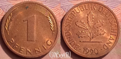 Германия 1 пфенниг 1990 года J, KM# 105, 056l-062