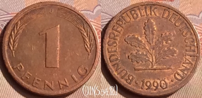 Германия 1 пфенниг 1990 года J, KM# 105, 447-065