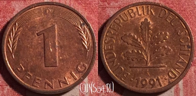 Германия 1 пфенниг 1991 года D, KM# 105, 192j-118