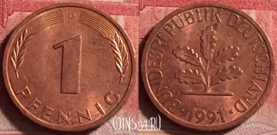 Германия 1 пфенниг 1991 года D, KM# 105, 217j-064